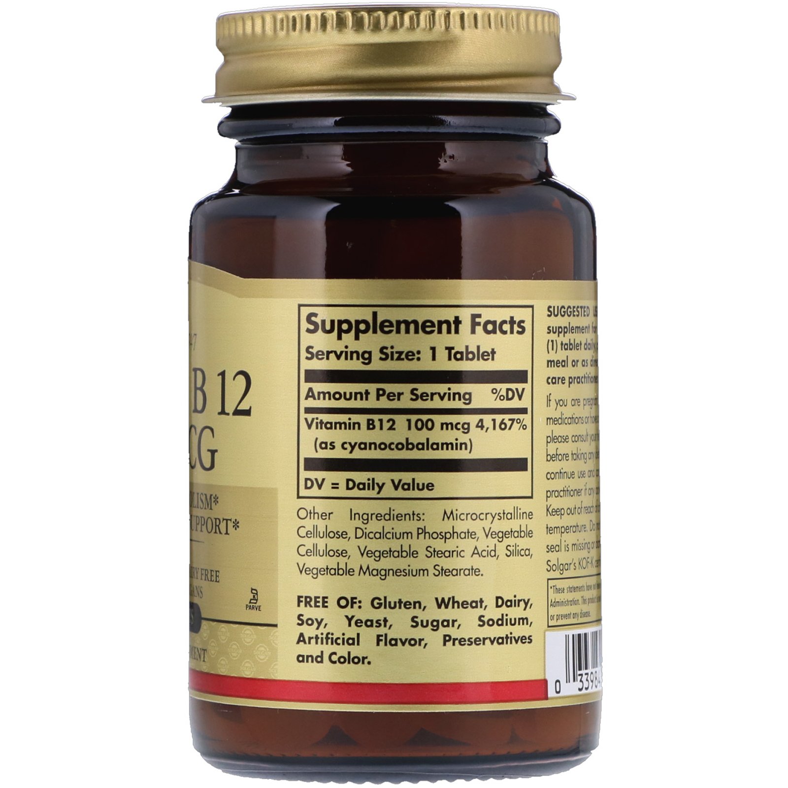 Solgar, Vitamina B12, 100 mcg, 100 comprimidos - Imagem 2