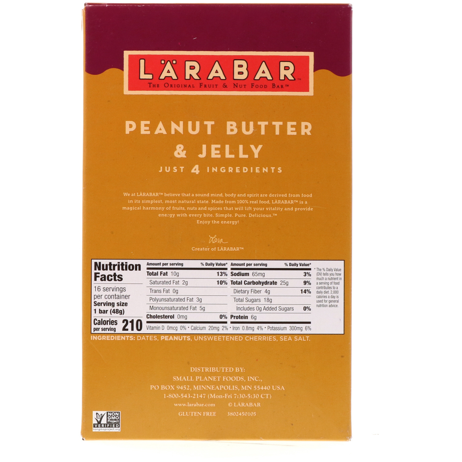 Larabar, The Original Fruit & Nut Food Bar, Peanut Butter & Jelly, 16 Bars, 1.7 oz (48 g) Each - Imagem 3