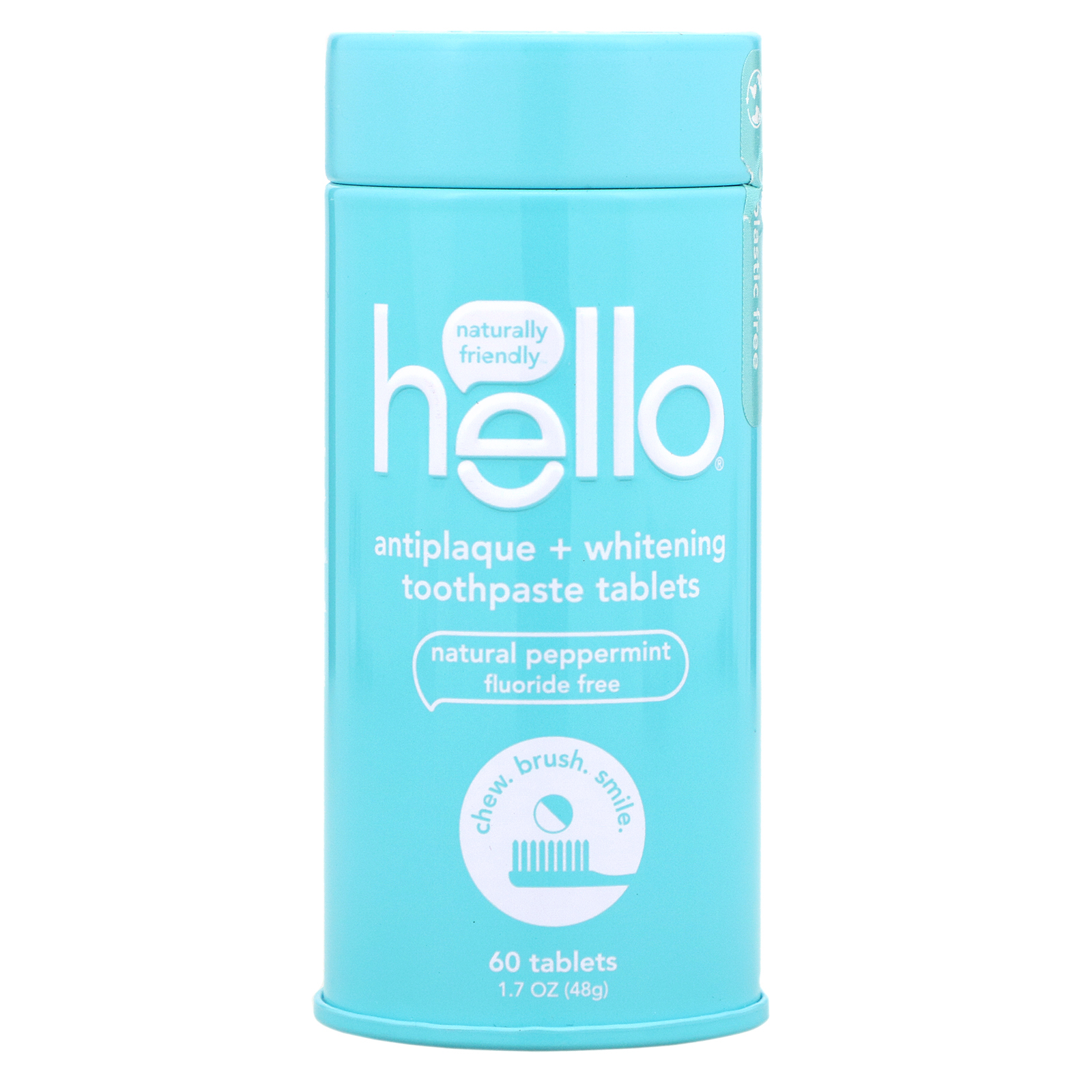 Hello, Comprimido de Pasta de Dente Antiplaca e Branqueador, Hortelã-pimenta Natural, 60 comprimidos