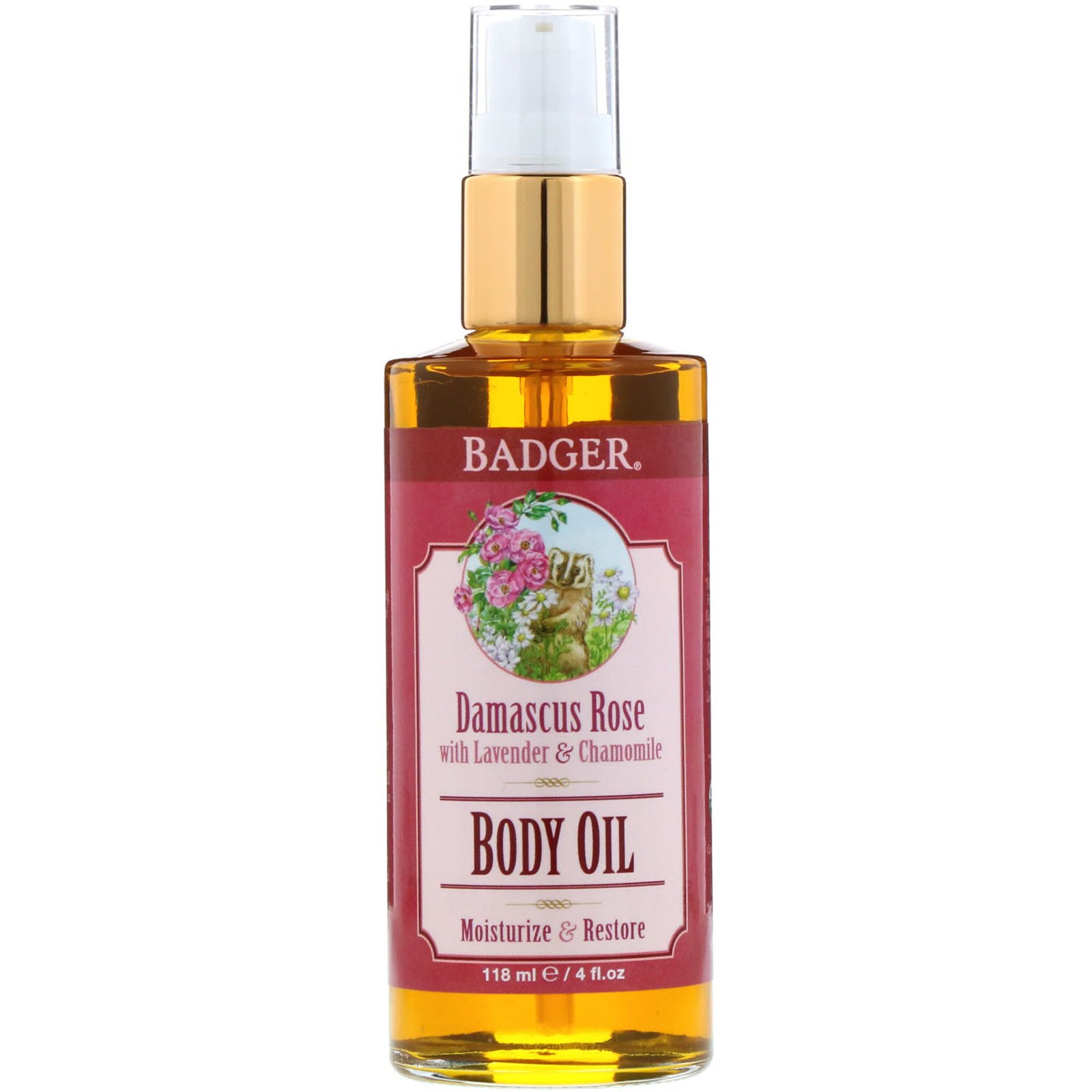 Badger Company, Óleo Corporal Antioxidante, Rosa Damasco, 4 fl oz (118 ml) - Imagem 3