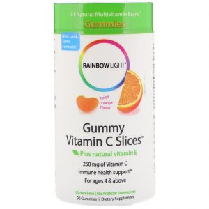 Rainbow Light, Gummy Vitamina C Fatias, sabor acentuado de laranja, 90 Gomas