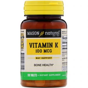 Mason Natural, Vitamina K, 100 mcg, 100 Comprimidos