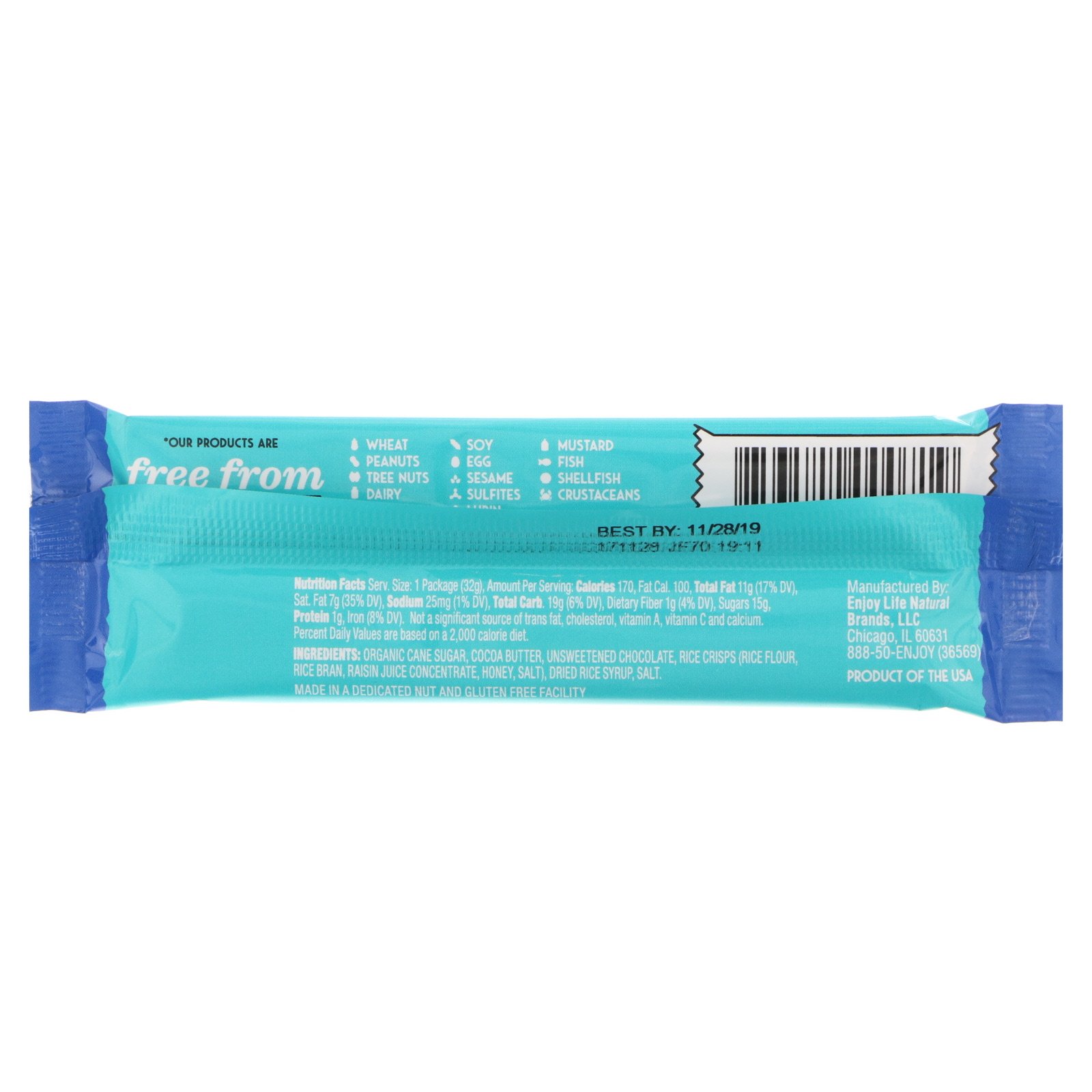 Enjoy Life Foods, Barras com Sabor Chocolate, Leite de Arroz Crocante, 1,12 oz (32 g) - Imagem 2