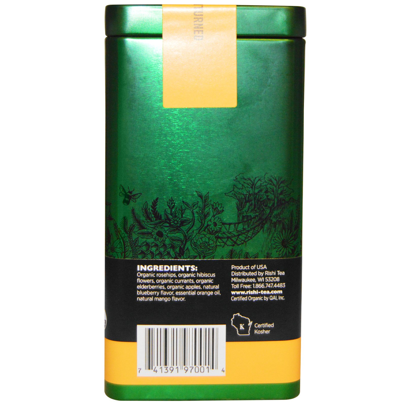Rishi Tea, Folhas Soltas de Chá de Ervas Orgânico, Hibisco, sem cafeína, 2.82 oz (80 g) - Imagem 2