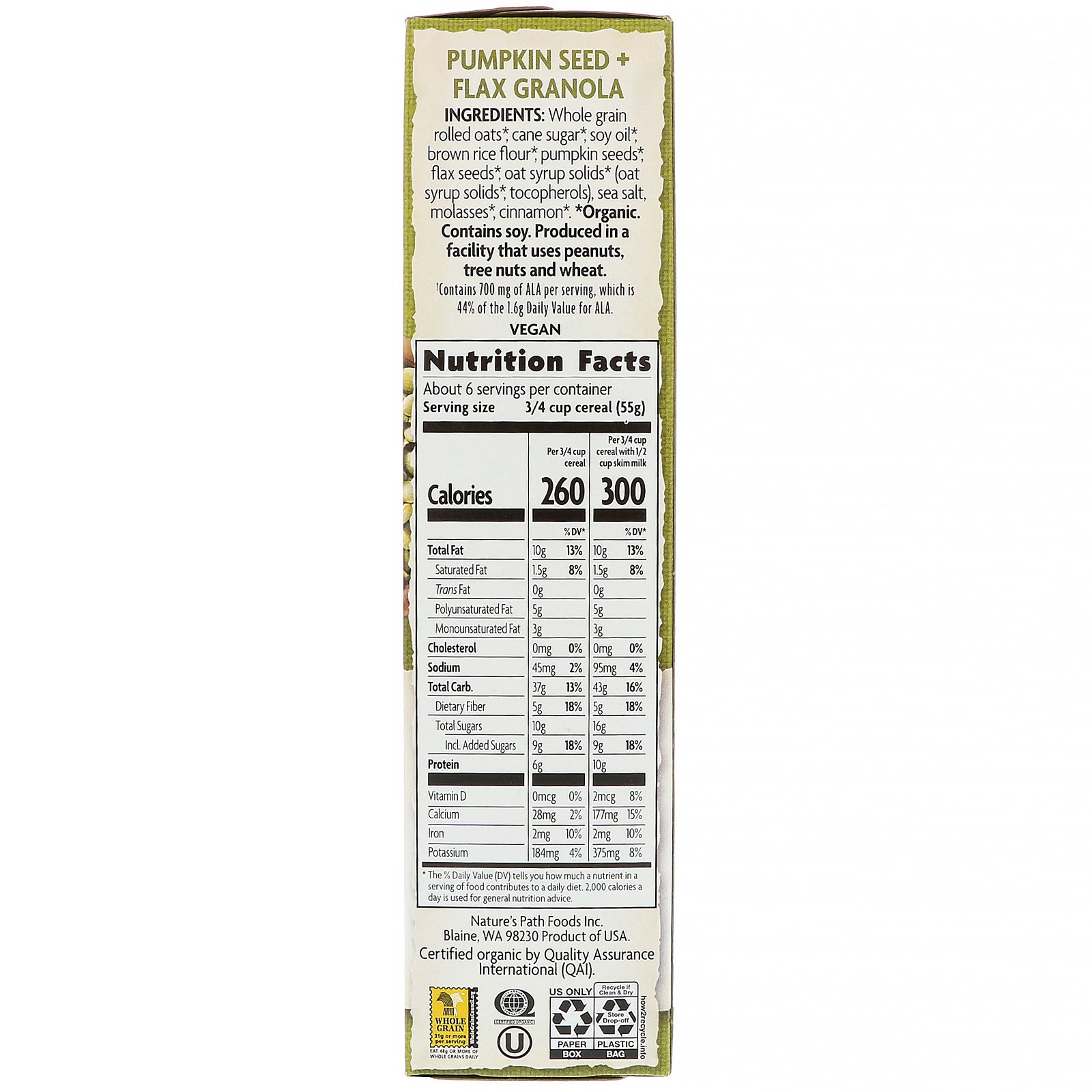 Nature's Path, Cereal Orgânico de Semente de Abóbora + Granola de Linhaça , 325 g - Imagem 2