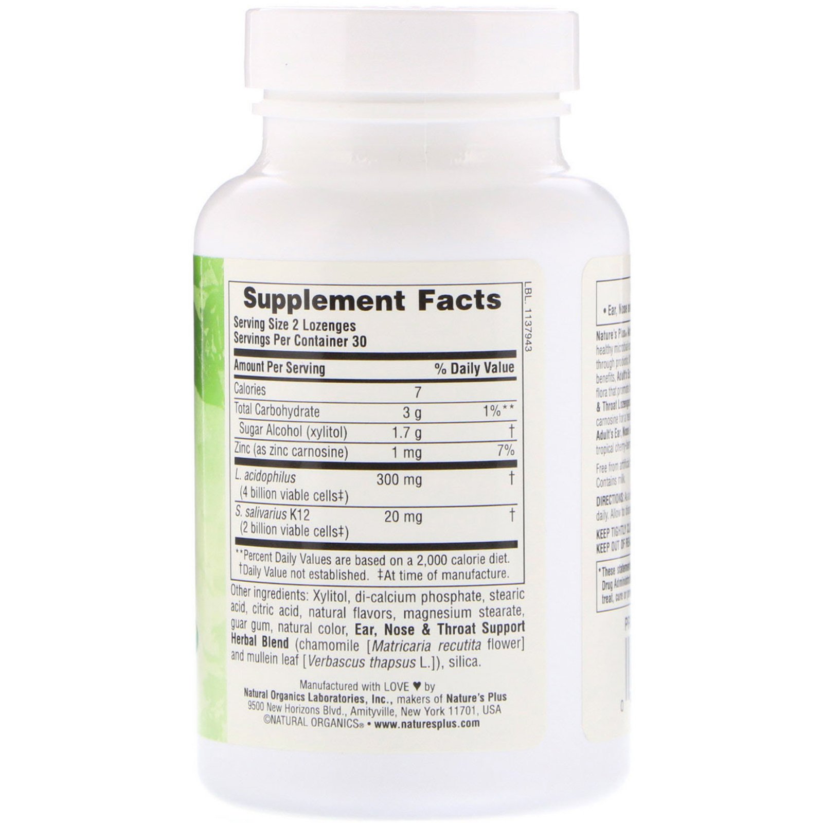 Nature's Plus, Pastilha para Ouvido, Nariz e Garganta de Adultos, Cereja Tropical, 60 pastilhas - Imagem 2