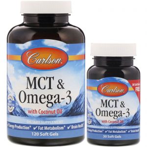 Carlson Labs, MCT & Ômega 3, 120 Cápsulas de Gel + 30 Cápsulas de Gel