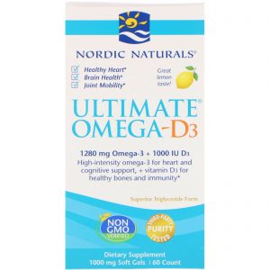 Nordic Naturals, Ultimate Omega-D3, Limão, 1000 mg, 60 Cápsulas Softgel