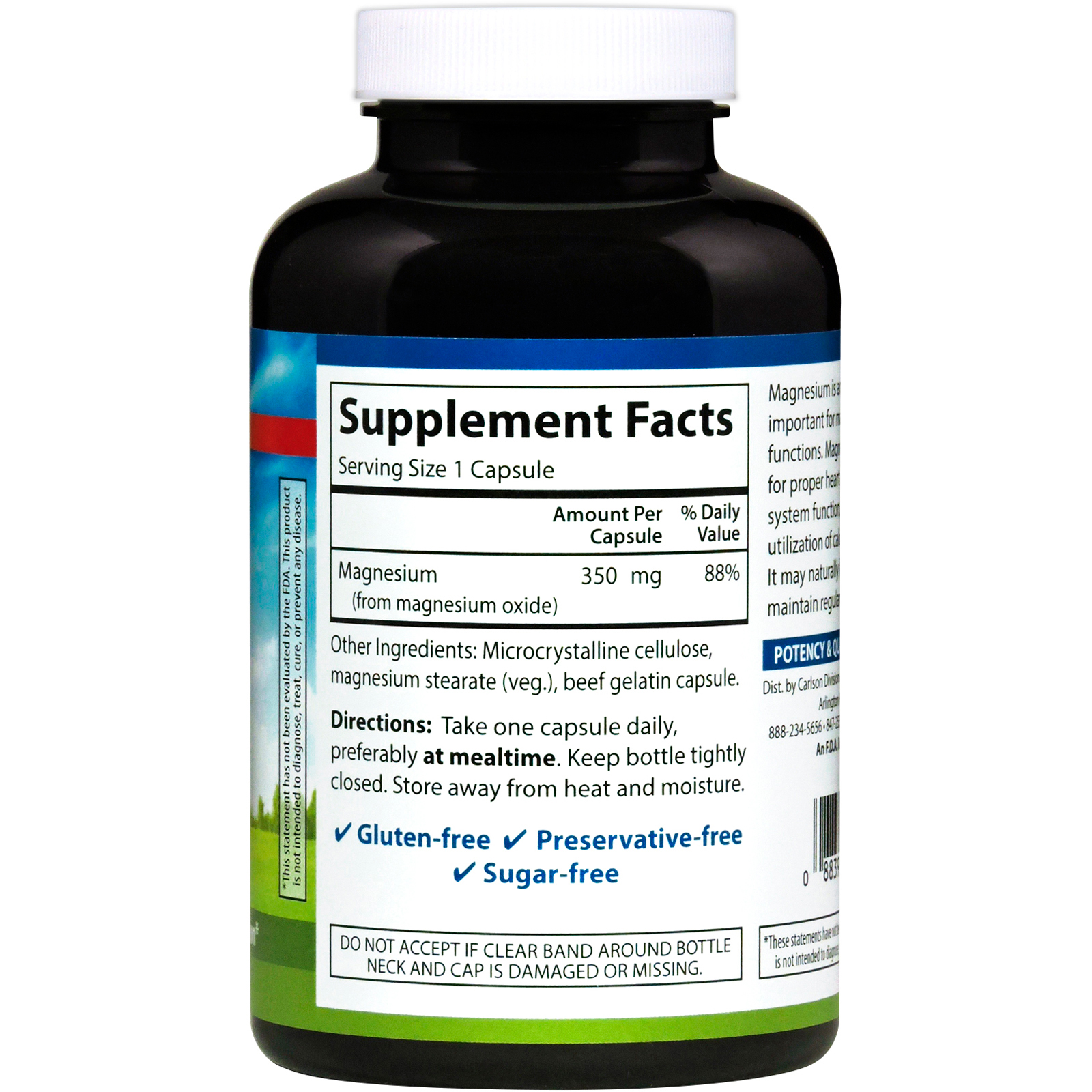 Carlson Labs, Magnésio, 350 mg, 180 cápsulas - Imagem 2