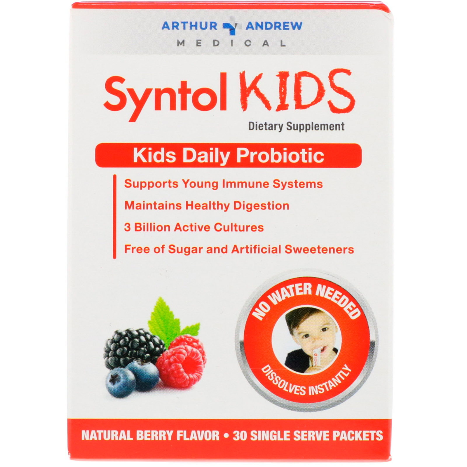 Arthur Andrew Medical, Syntol Kids, Probiótico Diário Infantil, Sabor Natural de Frutas Vermelhas, 30 pacotes de porção única