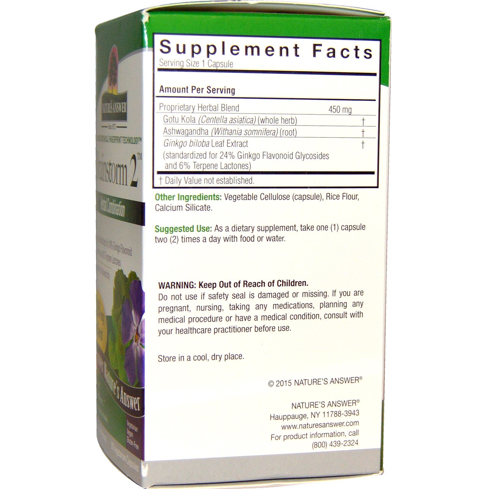 Nature's Answer, Brainstorm 2, Herbal Combination, 450 mg, 90 Vegetarian Capsules - Imagem 2