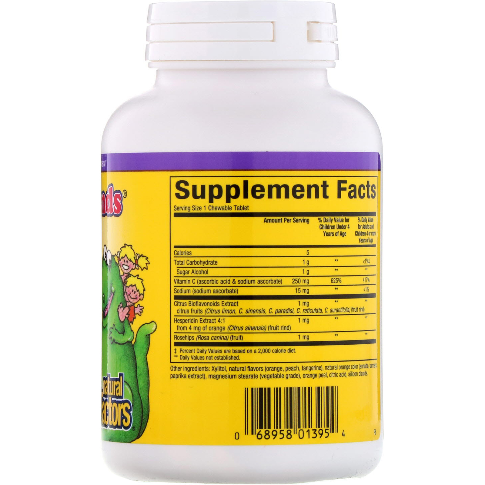 Natural Factors, Big Friends, Vitamina C Mastigável, Sabor Forte de Laranja, 250 mg, 90 Comprimidos Mastigáveis - Imagem 2