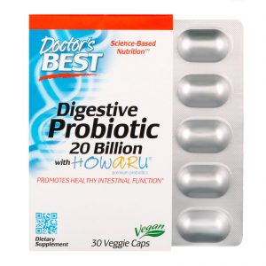 Doctor's Best, Probiótico Digestivo com Howaru, 20 Bilhões de UFC, 30 Cápsulas Vegetais