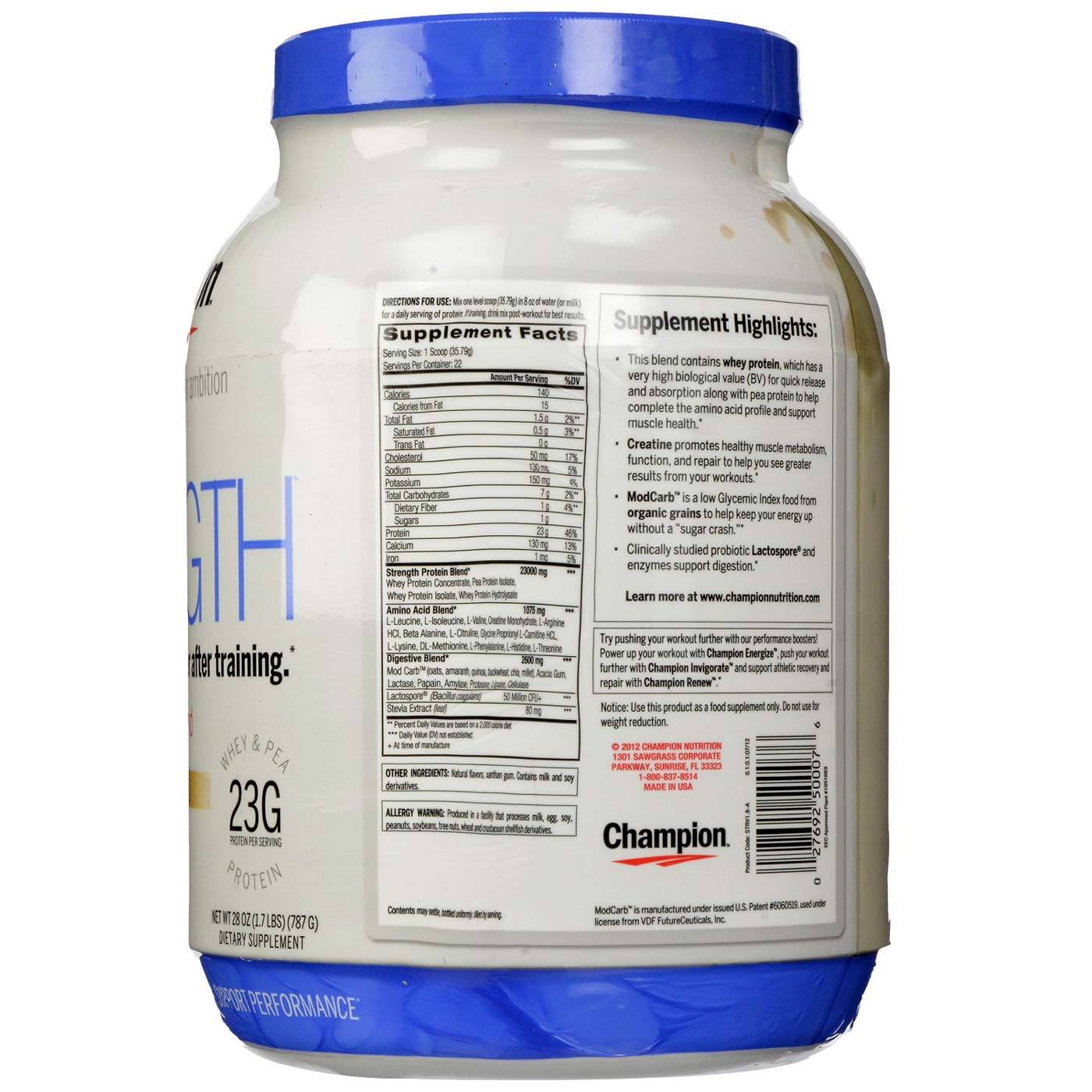 Champion Performance Strength Natural Daily Proteína Blend, Feijão de baunilha natural - 1.7 lb - Imagem 2