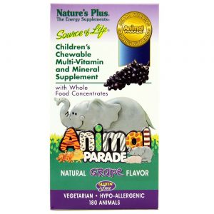 Nature's Plus, Multivitamínico Infantil Animal Parade®, Sabor Uva - 180 Pastilhas Mastigáveis