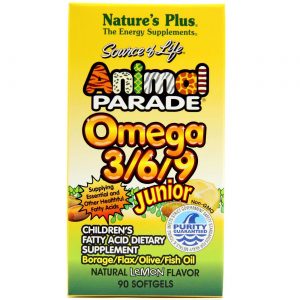 Nature's Plus, Animal Parade® Ômega 3-6-9 Júnior - 90 Cápsulas em Gel