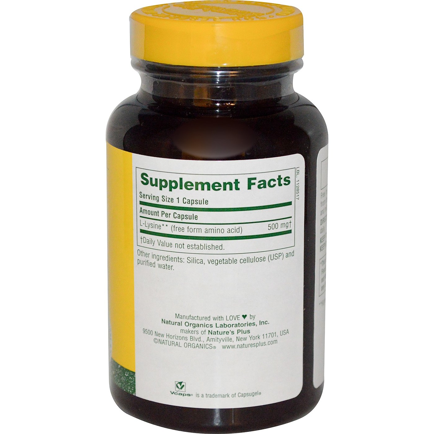 Nature's Plus L-lisina 500 mg 90 Cápsulas Vegetarianas - Imagem 2