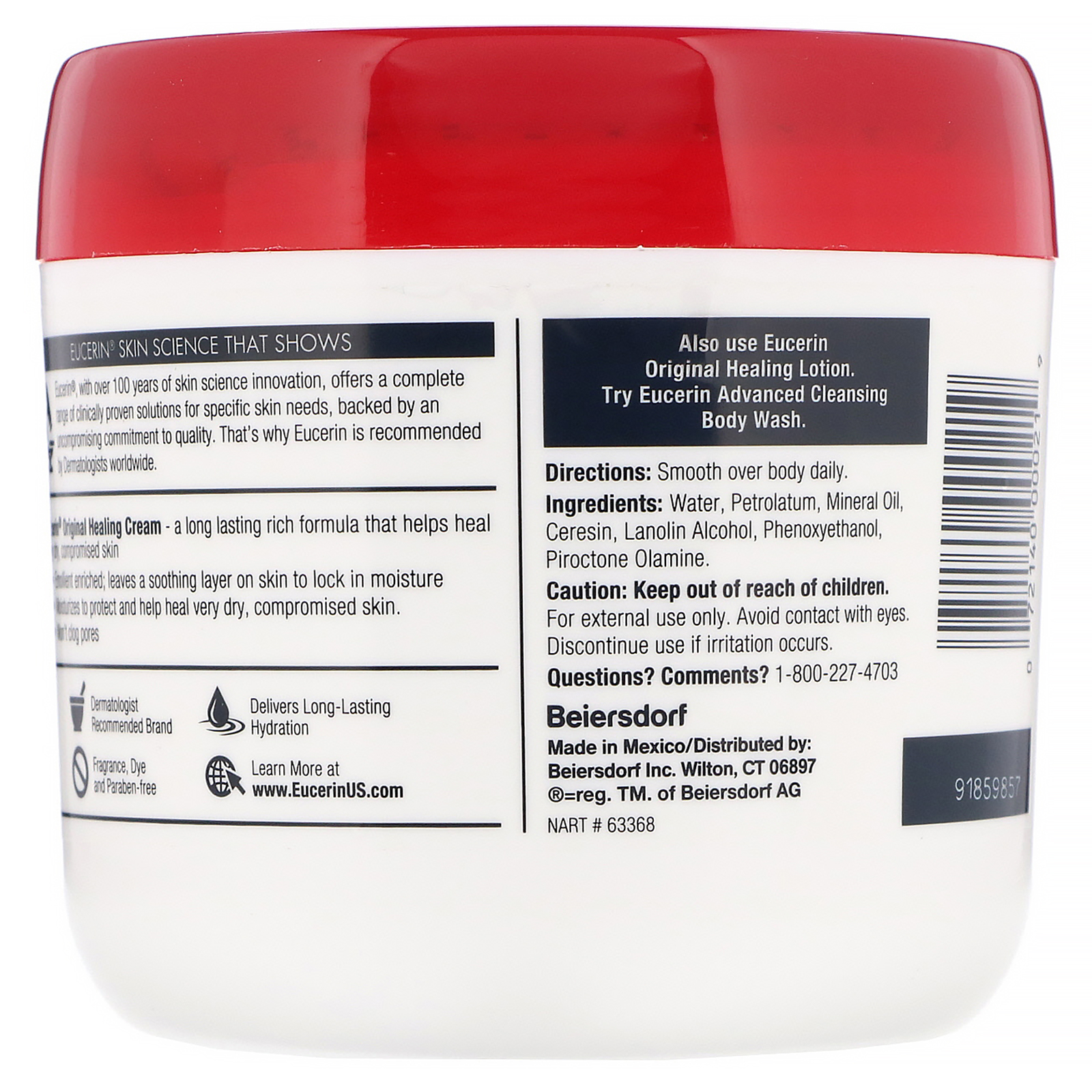 Eucerin, Original Healing, Creme para Pele Sensível Muito Seca, Sem Perfume, 454 g (16 oz) - Imagem 2