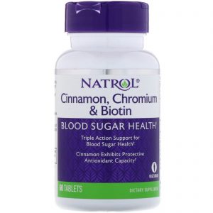Natrol, Canela, Cromo e Biotina, 60 Comprimidos