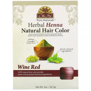 Okay Pure Naturals, Tintura Natural Vegetal para Cabelo com Henna, Vinho, 56,7 g (2 oz)