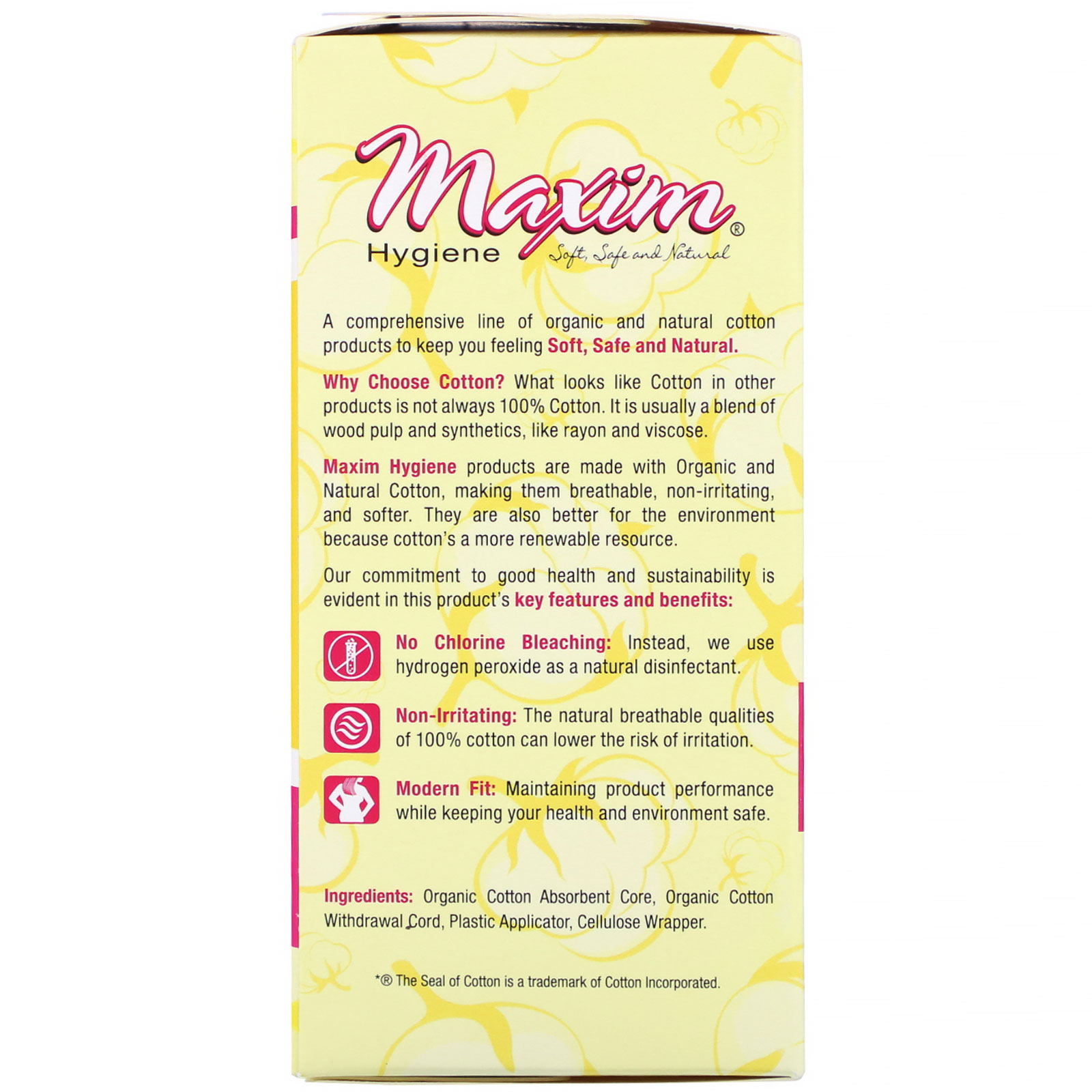 Maxim Hygiene Products, Organic Cotton Plastic Applicator Tampons, Regular, 16 Count - Imagem 2