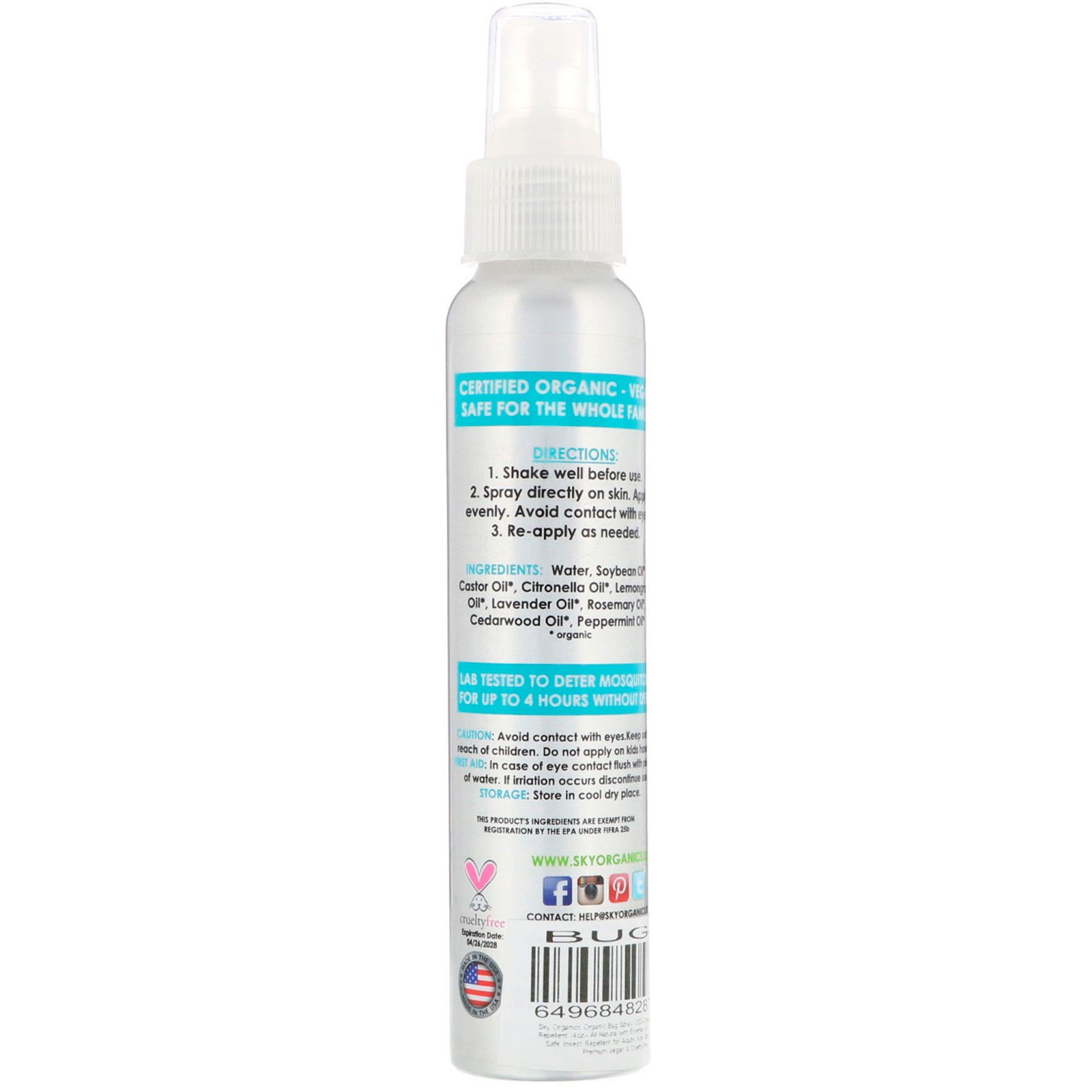 Sky Organics, Spray para Insetos Orgânico, 118 ml - Imagem 2