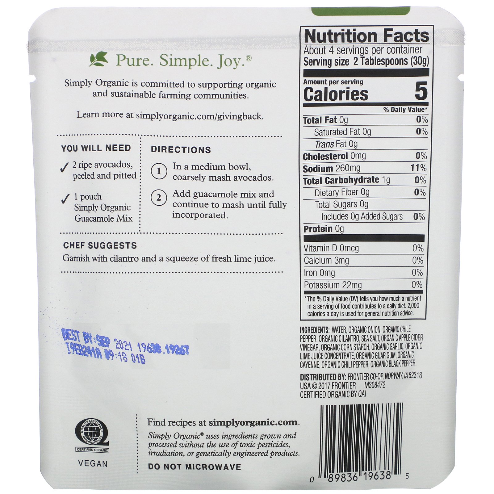 Simply Organic, Organic, Guacamole Mix, 4 oz (113 g) - Imagem 2