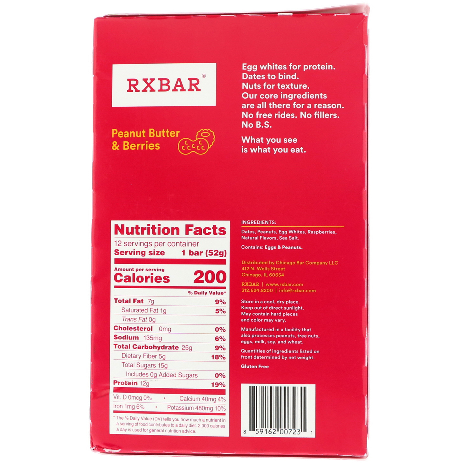RXBAR, Barra de Proteína, Manteiga de Amendoim e Frutos Silvestres, 12 Barras, 1,83 oz (52 g) Cada - Imagem 3