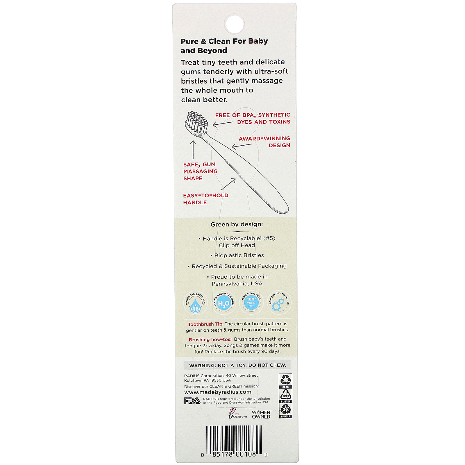 RADIUS, Pure Brush, 6 Months+, Ultra Sensitive, 1 Toothbrush - Imagem 3