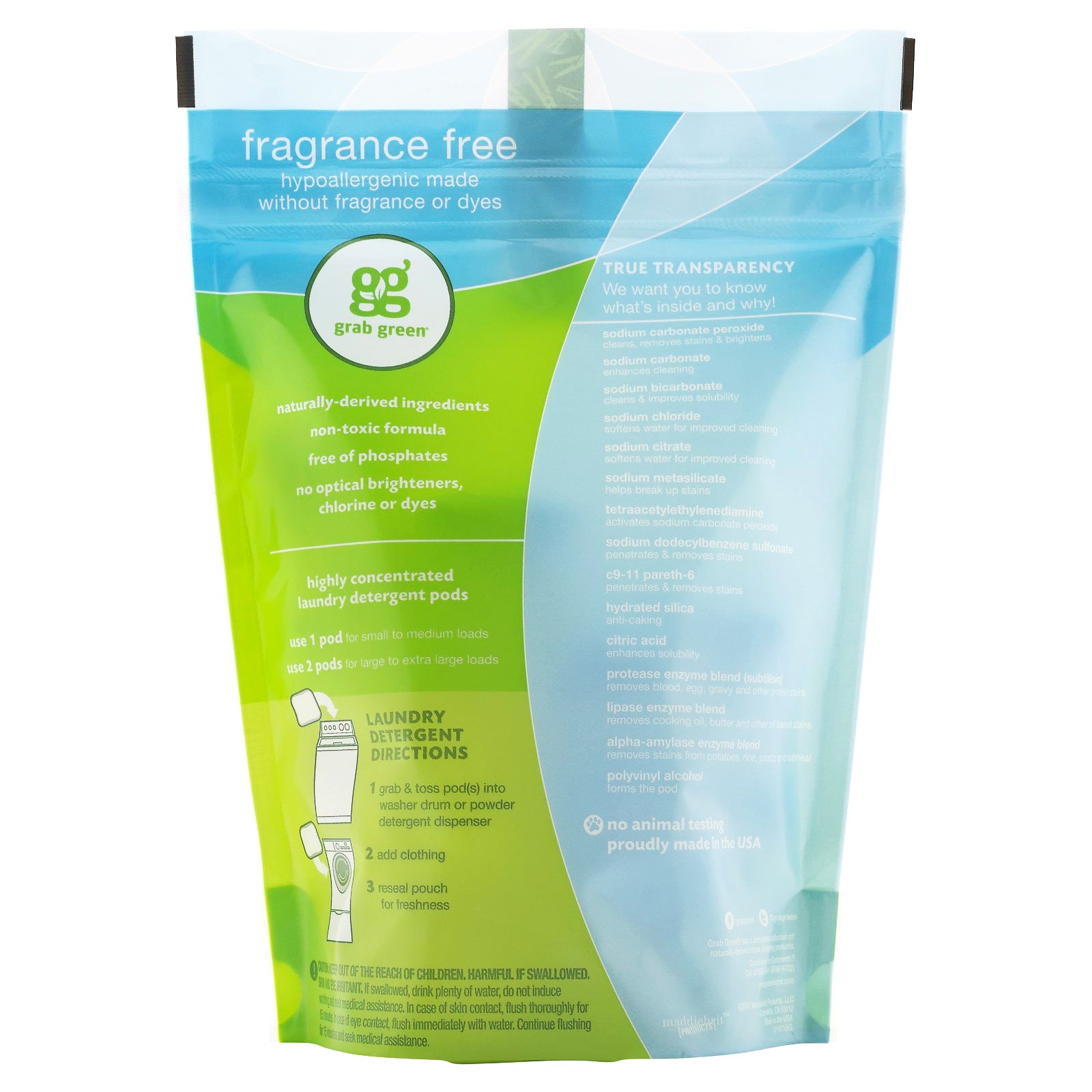 Grab Green, 3 em 1 Detergente para Roupa, Sem Perfume, 15.2 oz (432 g) - Imagem 2