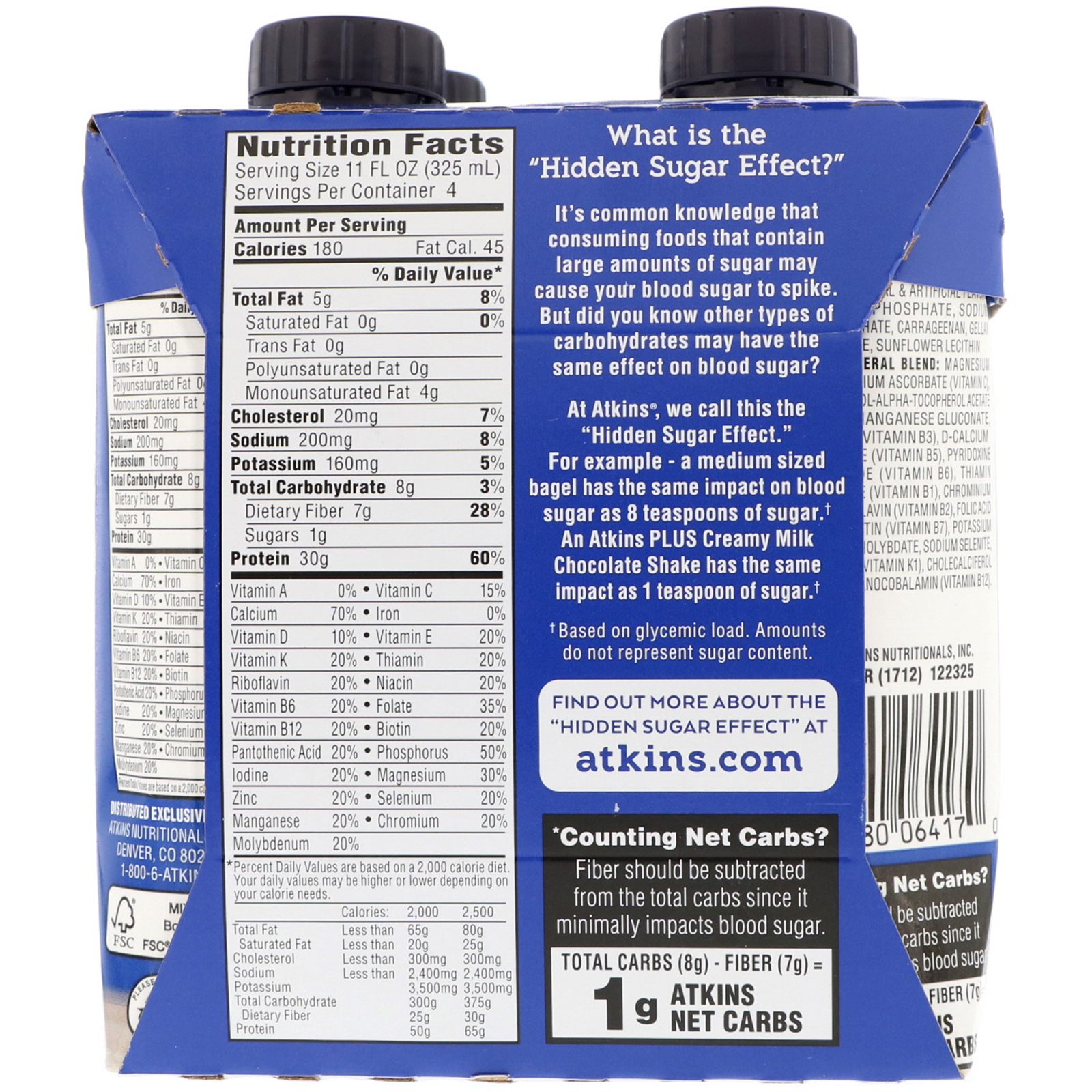 Atkins, Plus Protein & Fiber, Creamy Vanilla, 4 Shakes, 11 fl oz (325 ml) Each - Imagem 2