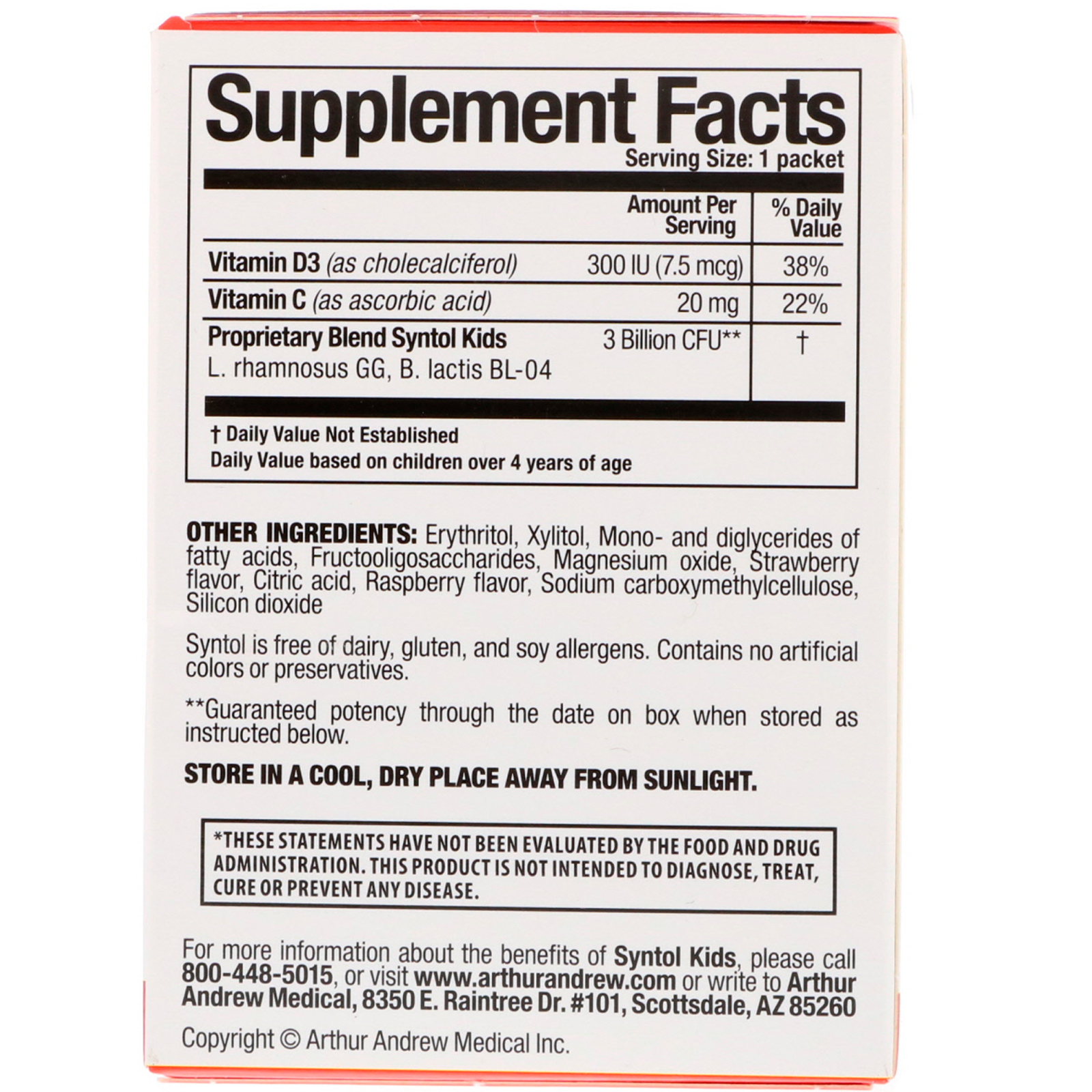 Arthur Andrew Medical, Syntol Kids, Probiótico Diário Infantil, Sabor Natural de Frutas Vermelhas, 30 pacotes de porção única - Imagem 2