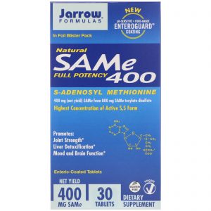 Jarrow Formulas, SAM-e (S-adenosil-L-metionina) Natural, 400, 400 mg, 30 Tabletes com Revestimento Entérico