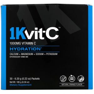 1Kvit-C, Vitamina C, Hydration, Mistura Efervescente, Sabor Natural de Laranja, 1.000 mg, 30 Envelopes, 6,20 g (0,22 oz) Cada