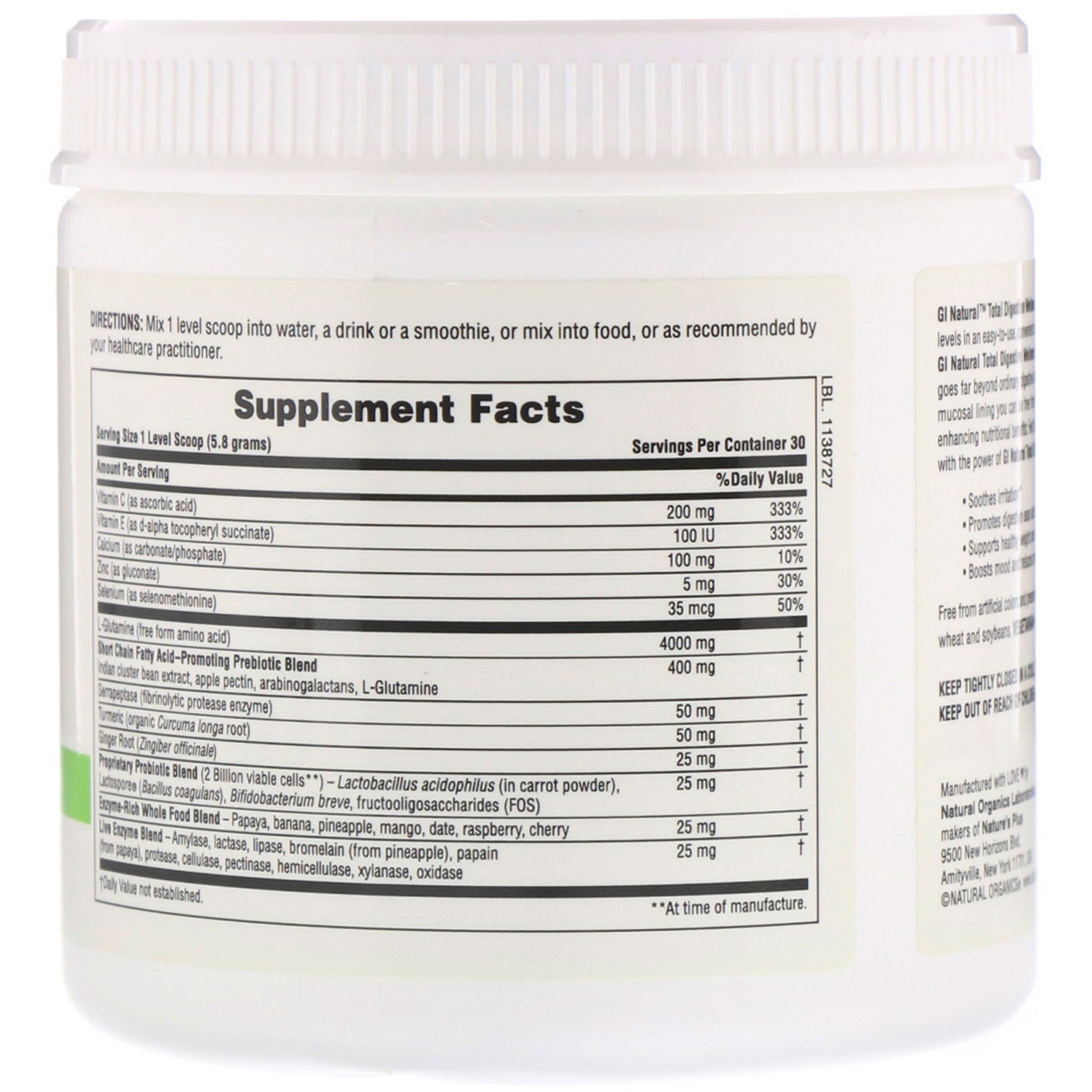 Nature's Plus, GI Natural de Ação Rápida em Pó, 0,38 lb (174 g) - Imagem 2