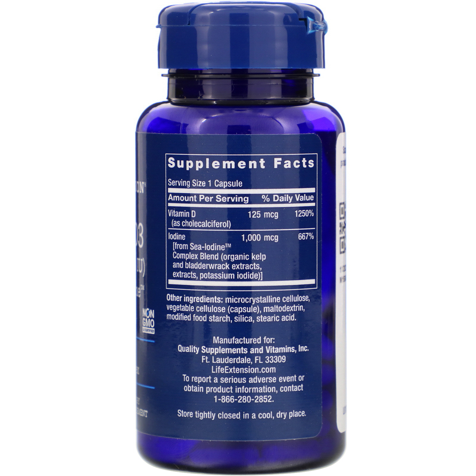Life Extension, Vitamina D3 com Iodo Marinho, 125 mcg (5.000 UI), 60 Cápsulas - Imagem 2