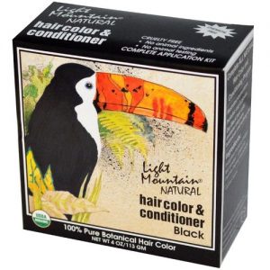 Light Mountain, Colorante e Condicionador Natural para o Cabelo - Henna Preta - 113g