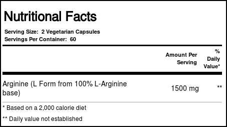 Vital Nutrients Arginine 750 mg - 120 Vegetarian Capsules - Imagem 2