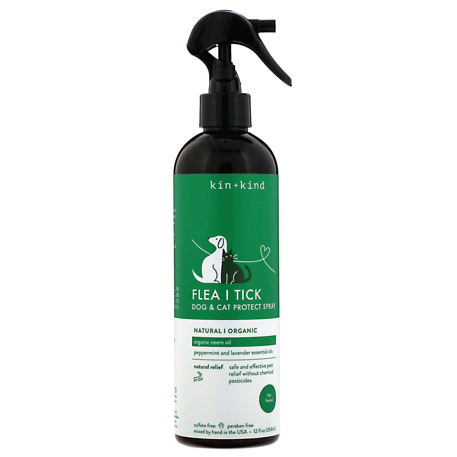 Kin+Kind, Pulgas e Carrapatos, Spray de Proteção para Cães e Gatos, 354 ml (12 fl oz)