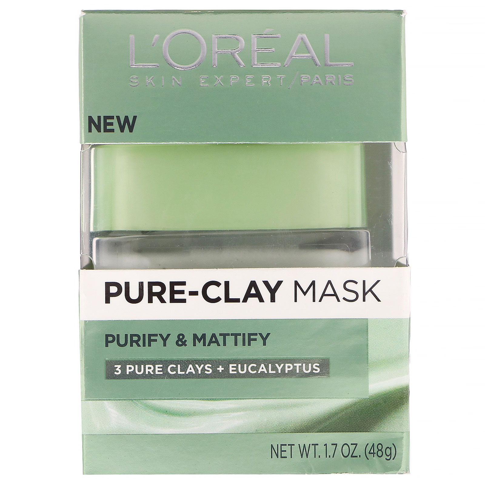 L'Oreal, Máscara de argila Pure-Clay, Purify & Mattify, 3 tipos de argila + eucalipto, 48 g - Imagem 2