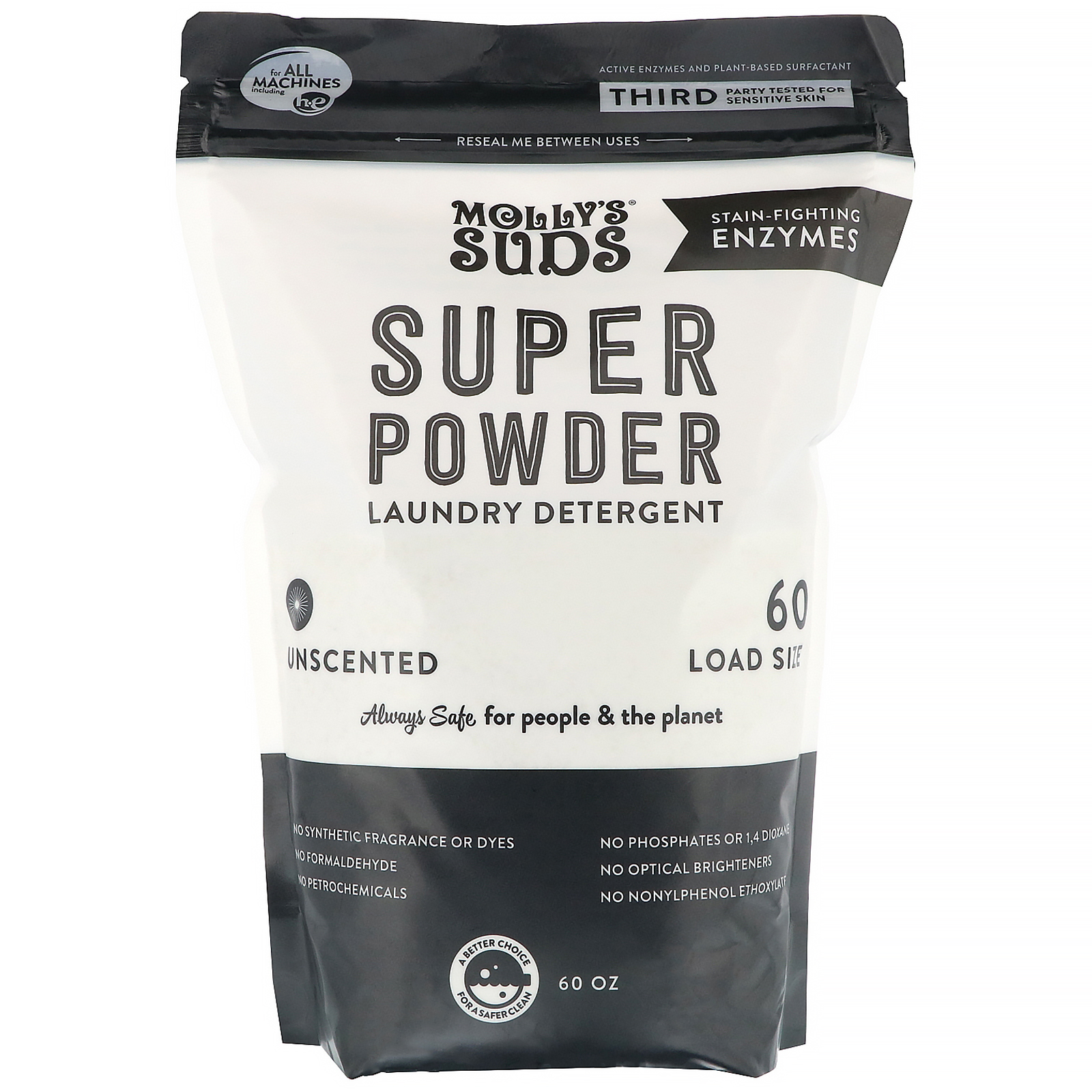 Molly's Suds, Super Pó, Detergente para Roupas, Sem Perfume, 60 Cargas, 60 oz