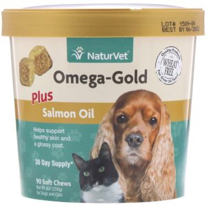 NaturVet, Omega-Gold, Plus Salmon Oil, For Dogs & Cats, 90 Gomas Mastigáveis