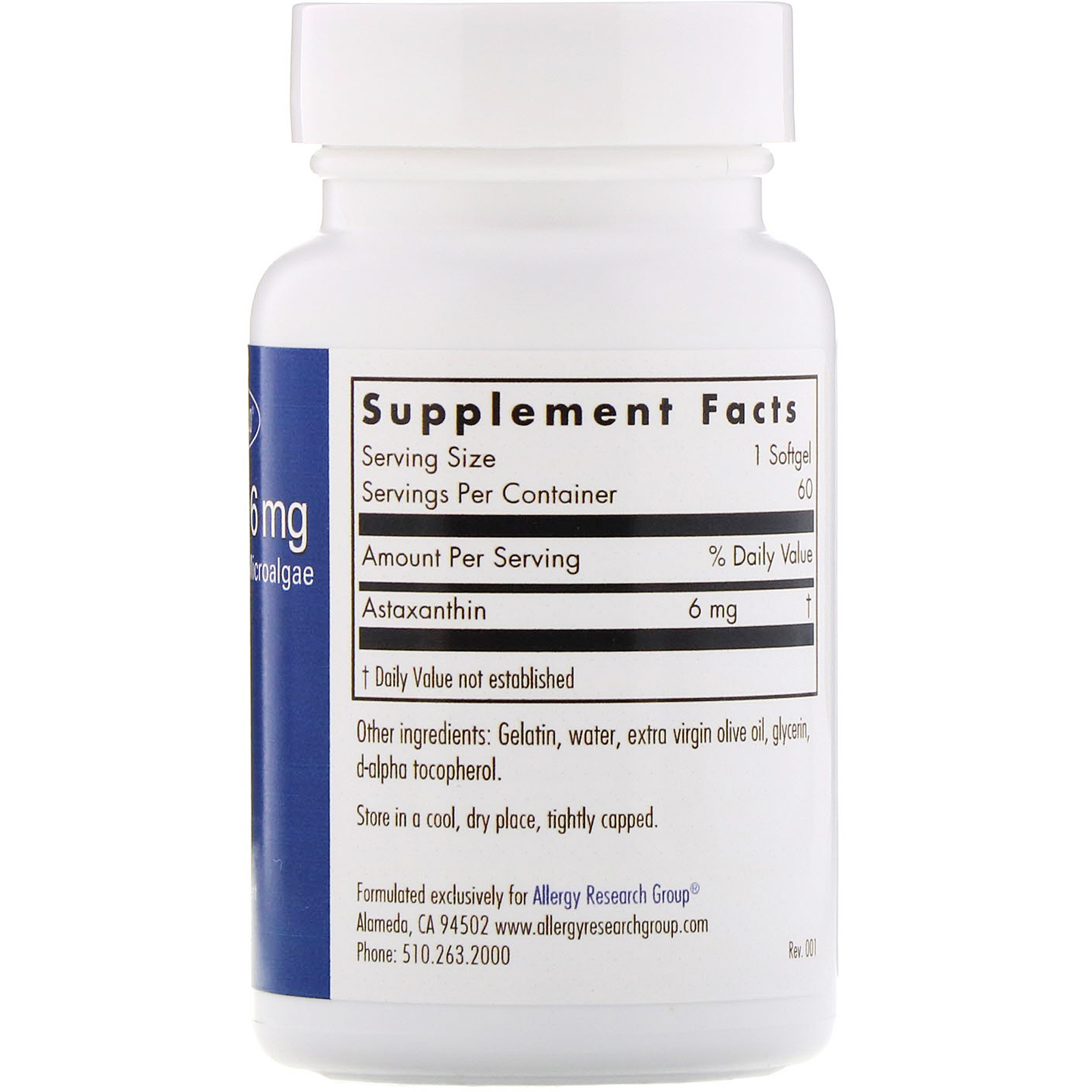 Allergy Research Group, Astaxanthin, 6 mg, 60 Softgels - Imagem 2