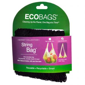 ECOBAGS, Saco de Corda, Coleção do Mercado, Punho Longo, 55 cm, Preto, 1 Saco