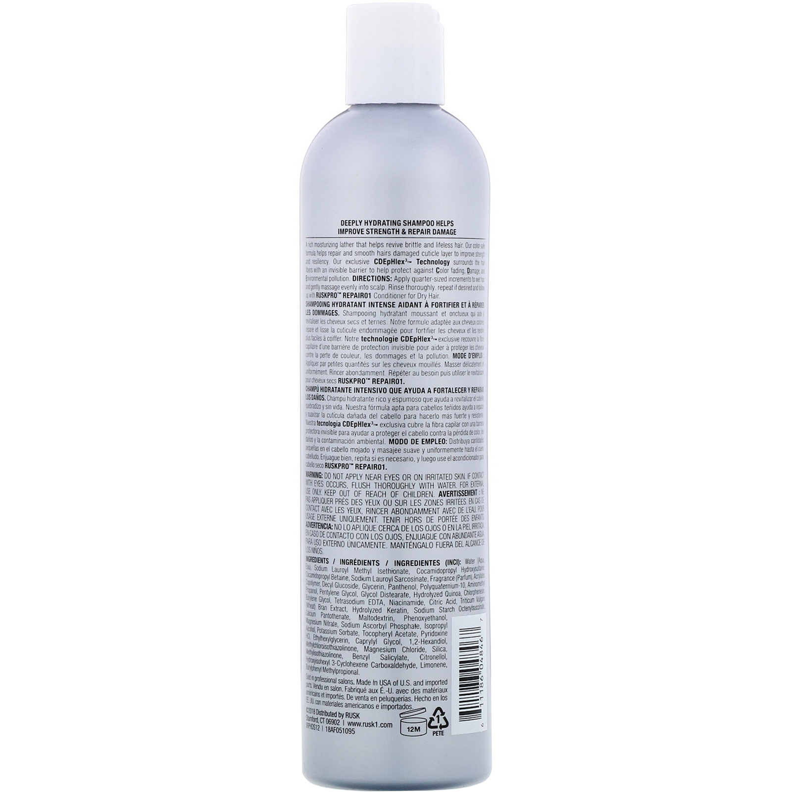 Rusk, Pro, Hydrate 01, shampoo, para cabelos secos, 355 ml - Imagem 2