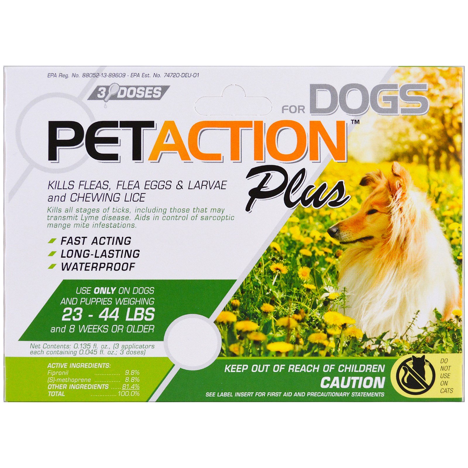 PetAction Plus, Para Cães de Porte Médio, 3 Doses- 0,045 fl oz (1,3 ml)