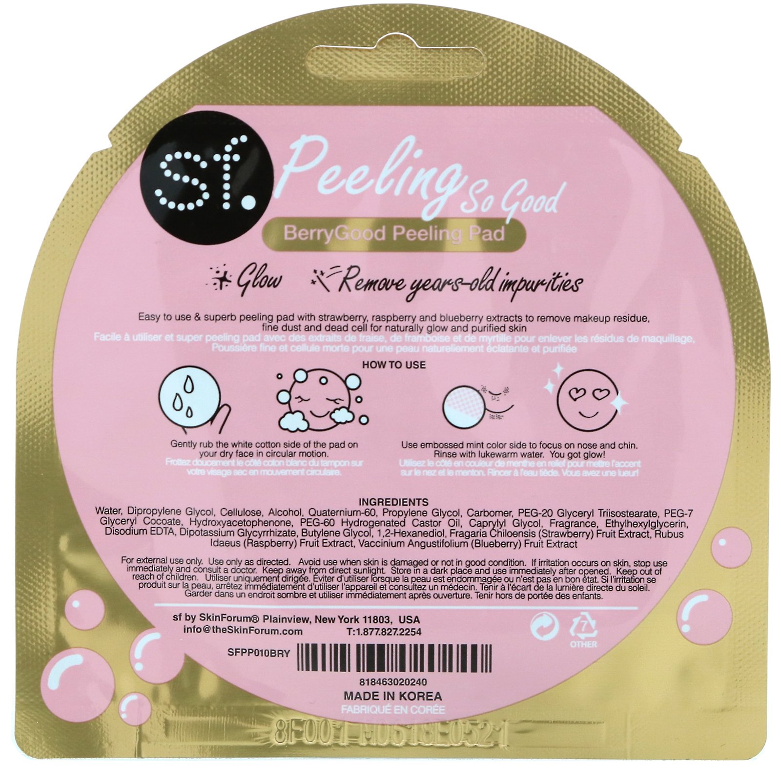 SFGlow, Peeling So Good, BerryGood Peeling Pad, 1 Pad, 7 ml (0.24 oz) - Imagem 2