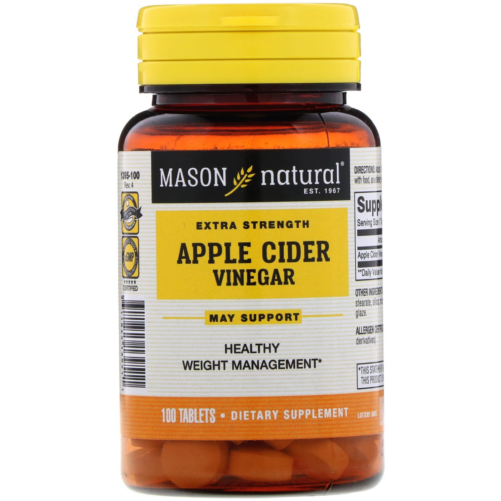 Mason Natural, Vinagre de Sidra de Maçã Extraforte, 100 Comprimidos