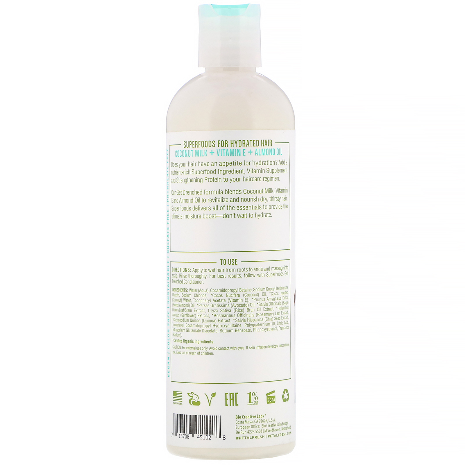 Petal Fresh, Pure, SuperFoods, Get Drenched Shampoo, Coconut Milk, Vitamin E & Almond Oil, 12 fl oz (355 ml) - Imagem 2