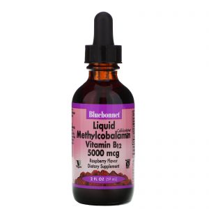 Bluebonnet Nutrition, Vitamina B12 Líquida de Metilcobalamina, Sabor Natural de Framboesa, 5.000 mcg, 59 ml (2 fl oz)